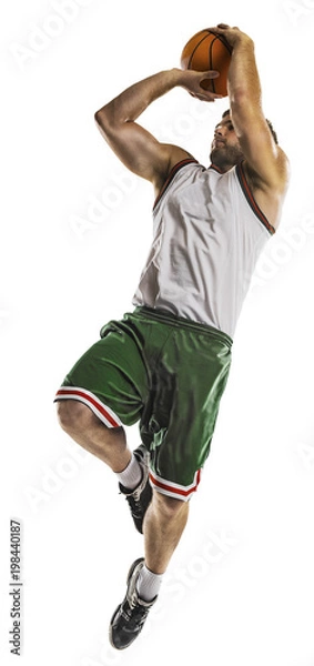 Fototapeta one basketball player jump isolation