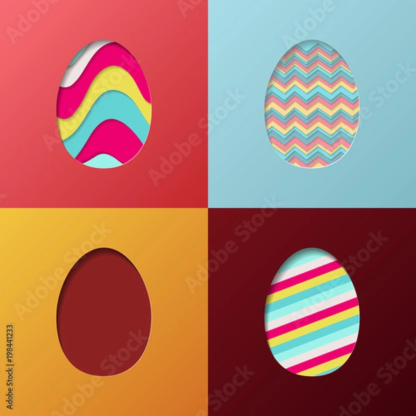 Obraz Easter Egg Set Abstract Layer Art with paper cut shapes. Vector design layout for business presentations, flyers, posters and invitations