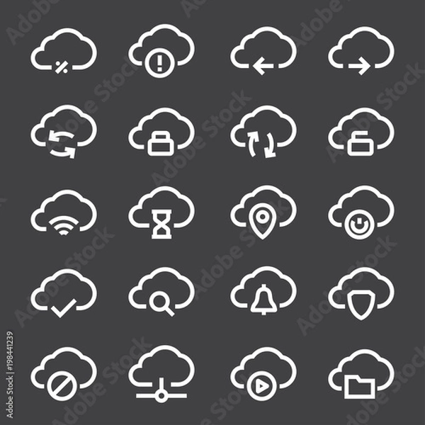 Fototapeta Cloud computing linear icons set