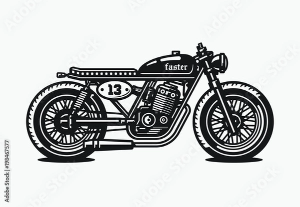 Obraz Monochromatyczny motocykl cafe racer. Zabytkowy styl. Rower na zamówienie.