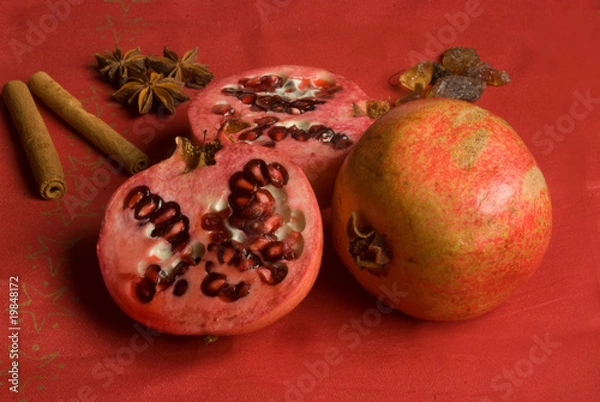 Obraz stileben Winter Granatapfel, Zimt, Sternanis, kandis