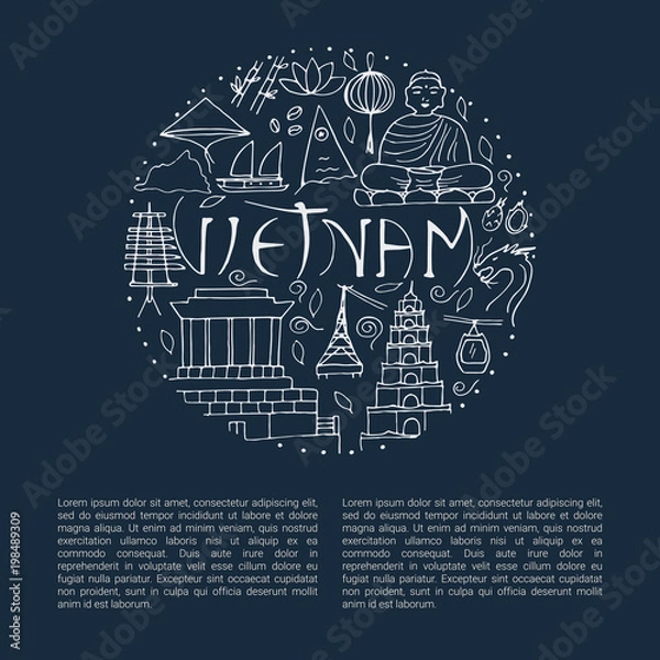 Fototapeta The circle with  line Vietnam symbols.