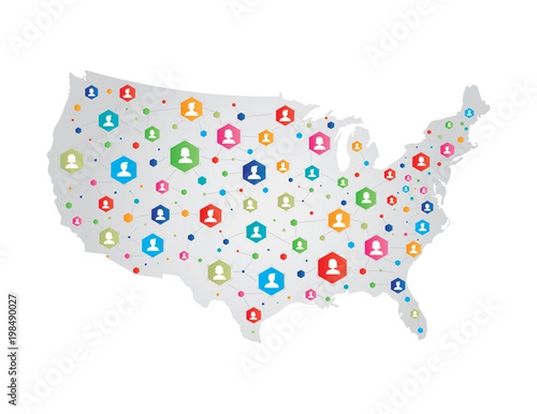 Obraz Usa Map connecting people concept