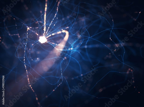 Fototapeta Impulsy elektryczne neuronów. Połączone neurony z impulsami elektrycznymi.