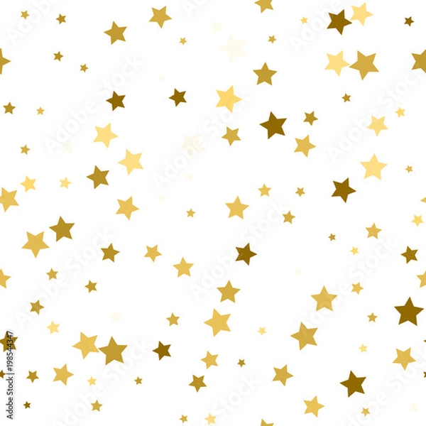 Fototapeta Abstract white modern seamless pattern with gold stars. Vector illustration.Shiny background. Texture of gold foil.