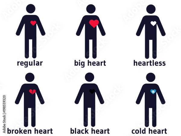 Fototapeta set of six human pictograms with different kinds of hearts