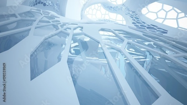 Fototapeta Abstract white  parametric interior with window. 3D illustration and rendering.