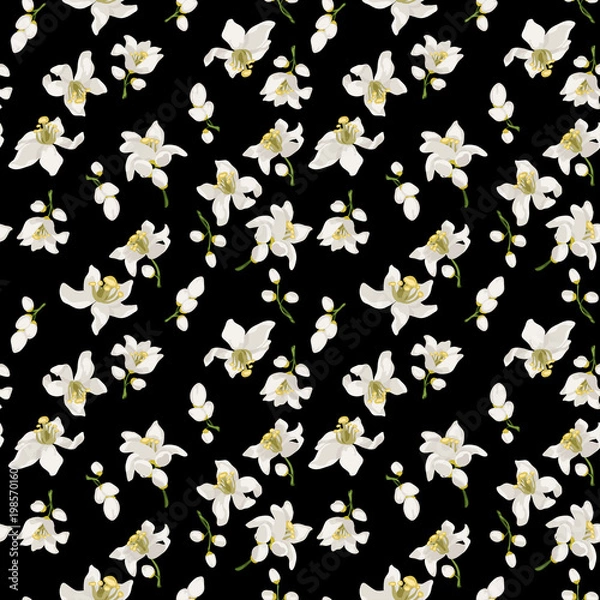 Obraz Citrus flowers seamless pattern with flowers and buds of citrus trees such as mandarin, lemon, orange and lime