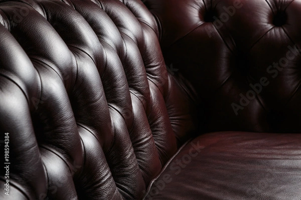 Fototapeta texture of the dark leather couch stitched buttons
