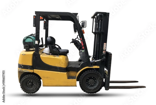 Obraz Old forklift on isolate white background