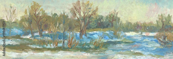 Obraz spring panorama with river painting