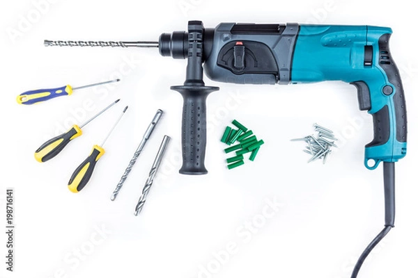 Fototapeta Perforator and screwdriver with screws