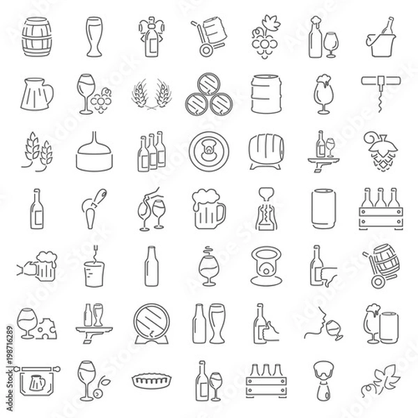 Fototapeta Line wine and beer universal icons set