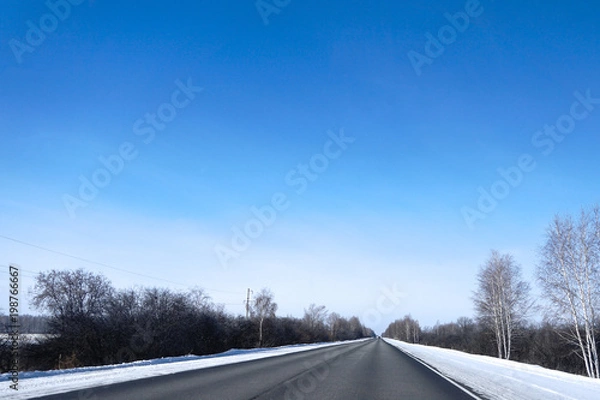 Obraz winter road, blue sky