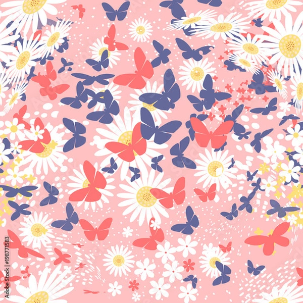 Fototapeta Butterflies. Seamless vector pattern on light background/