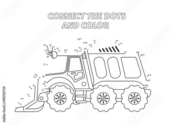 Fototapeta Numbers game, educational connect the dots game for children, Cleaning Truck Side View.