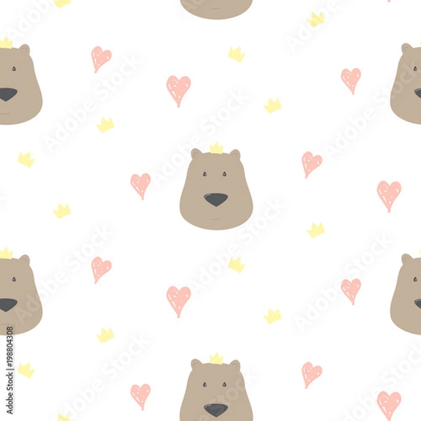 Fototapeta Seamless pattern with cute bear. Vector illustration.