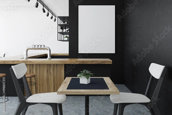 Fototapeta Black wall bar interior, poster close up