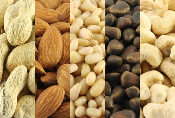Obraz Collage of assorted nuts.