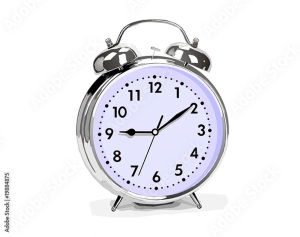 Fototapeta budzik z niebieską tarczą na białym tle