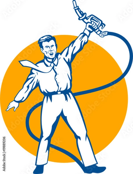 Obraz Office worker with petrol fuel pump nozzle