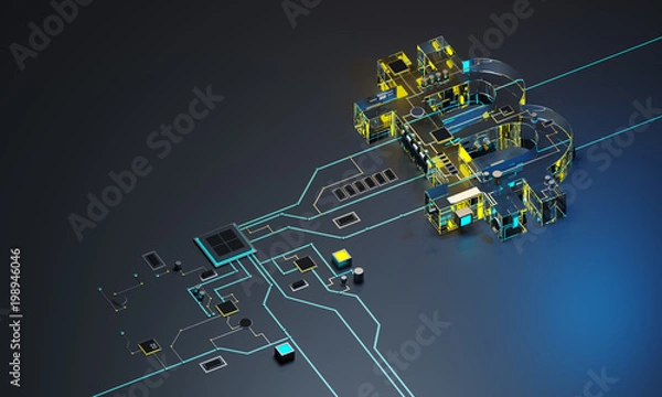 Fototapeta 3D picture processor and cryptocurrency.