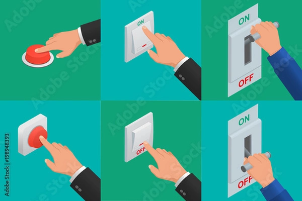 Fototapeta Set of realistic vector hands pressing buttons