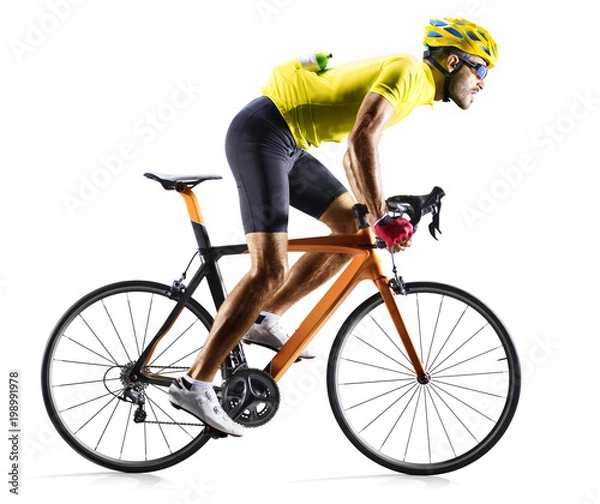 Fototapeta Professinal road bicycle racer isolated on white