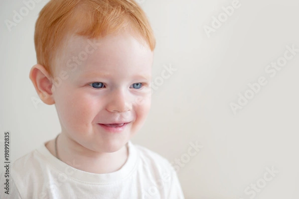 Obraz Smiling redhead boy on the white background