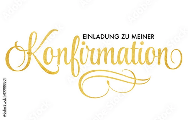 Obraz Zaproszenie na bierzmowanie - napis ze zdobieniami w kolorze złotym