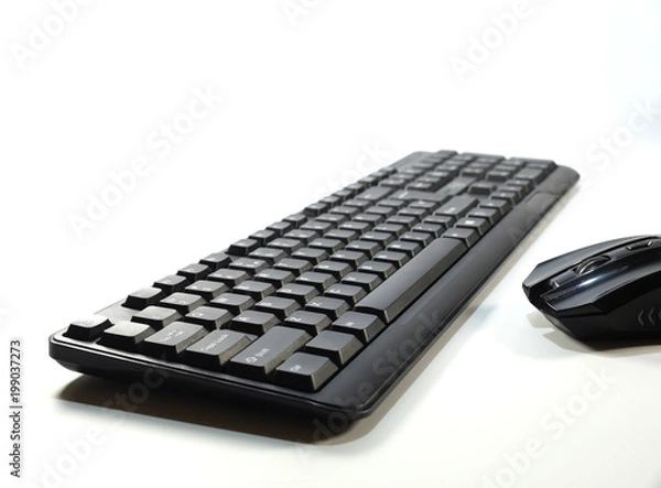 Obraz Computer keyboard seen from perspective and computer mouse