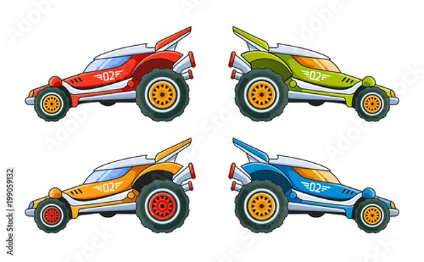 Fototapeta Red Racing Car Side View 4 colors.