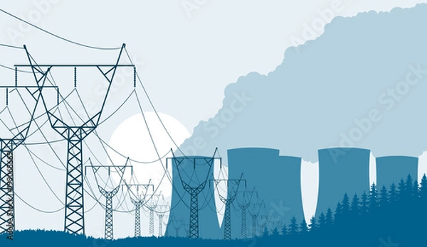 Obraz Elektrownia jądrowa w tle przemysłowym.