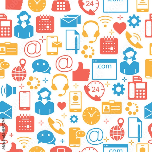 Fototapeta Contact us customer service icons seamless pattern.