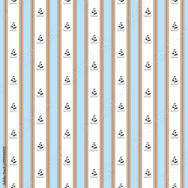 Obraz Stripe nautical blue brown with boat pattern. A vintage, modern, and flexible pattern for brand who has mature and fun style. Repeated pattern. Happy, classic, and nautical mood.