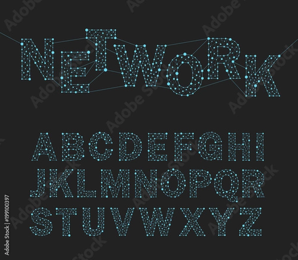 Obraz font design network technology, alphabet, vector illustration.