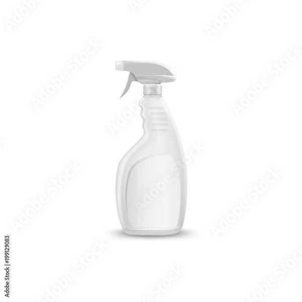 Fototapeta mock up liquid laundry detergent spray package, realistic blank plastic white spray bottles. Mockup for brand and package design