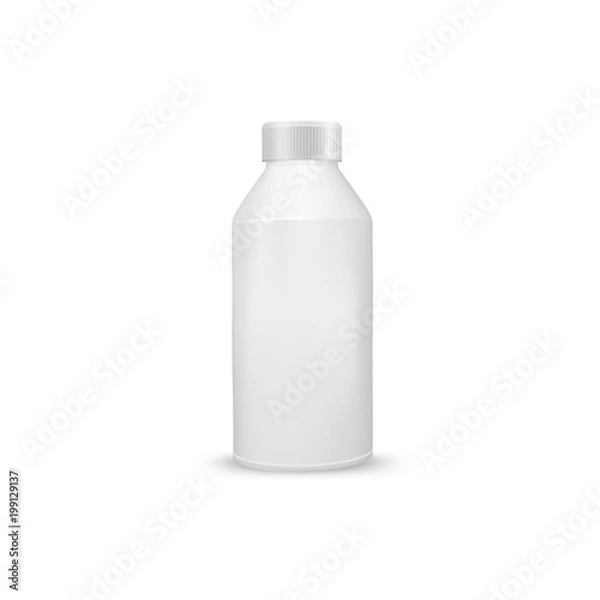 Fototapeta mock up liquid laundry detergent package, realistic blank plastic white bottles. Mockup for brand and package design