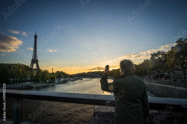 Obraz Beautiful scene with Eiffle and person