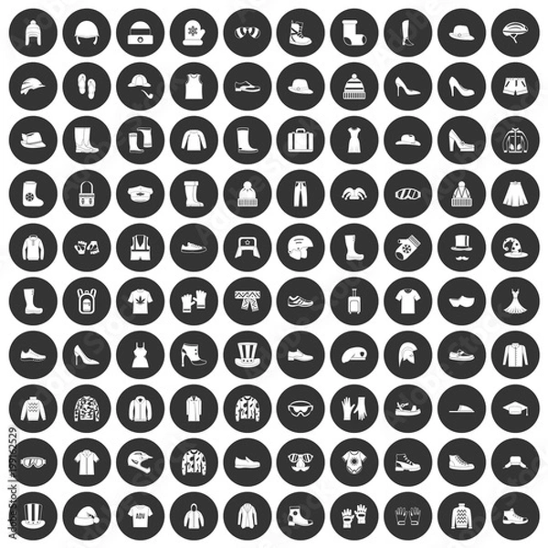 Fototapeta 100 clothing and accessories icons set black circle
