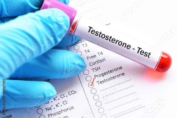 Fototapeta Próbka krwi do testu hormonu testosteronu