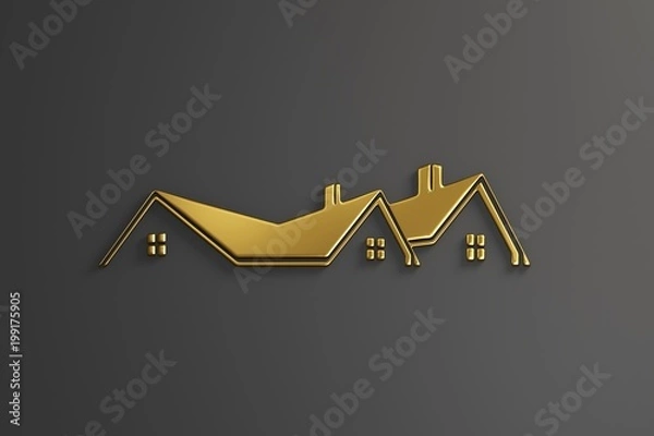 Obraz Real Estate Gold Logo Design. 3D Rendering Illustration