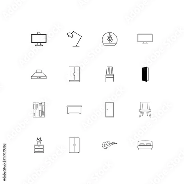Obraz Furniture simple linear icons set. Outlined vector icons