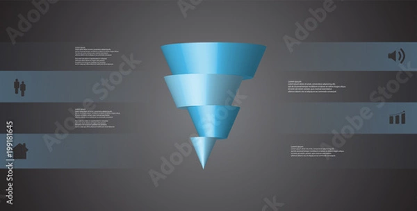 Fototapeta 3D illustration infographic template with cone horizontally sliced to four shifted parts