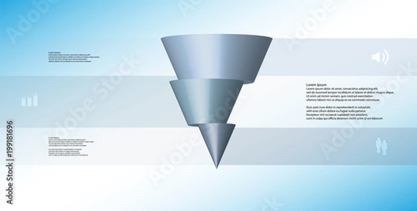 Fototapeta 3D illustration infographic template with cone horizontally sliced to three shifted parts