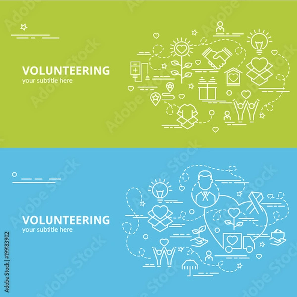 Fototapeta Flat colorful design concept for Volunteering. Infographic idea of making creative products..Template for website banner, flyer and poster.