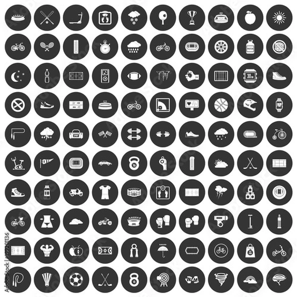 Fototapeta 100 cycling icons set black circle