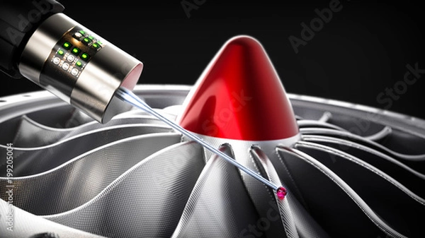 Obraz Cnc measuring probe for measuring a turbine part sample on a CMM machine.