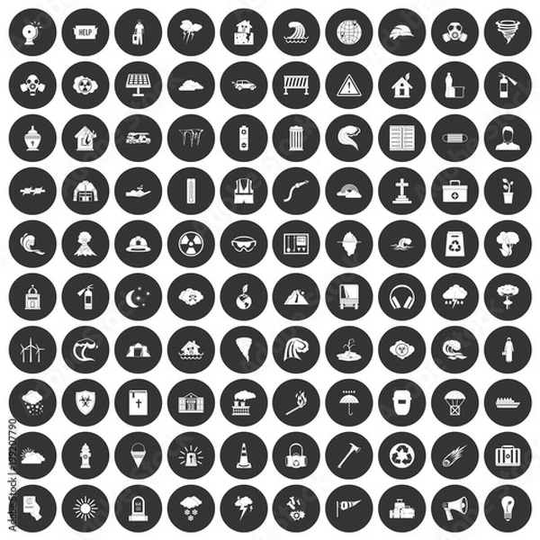 Obraz 100 disaster icons set black circle