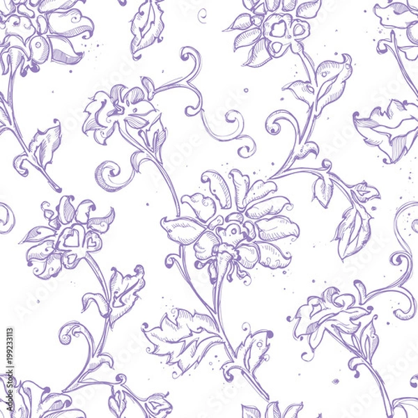 Fototapeta Sketchy drawing floral seamless pattern